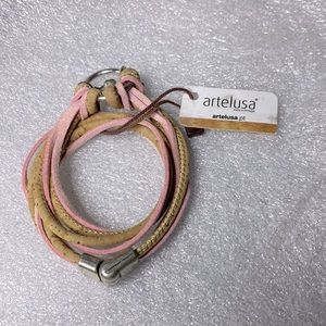 Artelusa pink tan leather bracelet with small dog charm